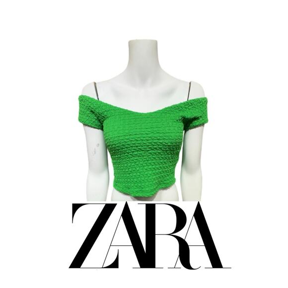 ZARA Textured Off-Shoulder Top - Vibrant Green - Picture 1 of 5